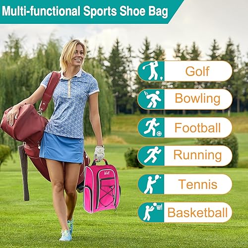 Miniatura 6 de Wolt Bolsa para zapatos de golf - Bolsas de transporte para zapatos deportivos y de viaje con ventilación y doble bolsillo exterior para accesorios