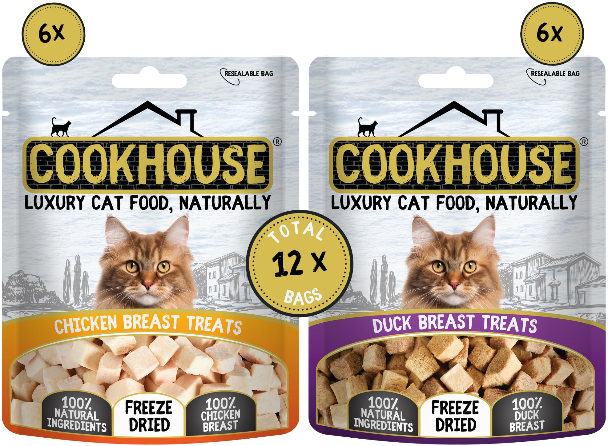 COOKHOUSE 100% Chicken Breast / 100% Duck Breast Freeze Dried Luxury Cat Treats, 12 x 10g Bags, 100% Natural, Grain Free - Image 2