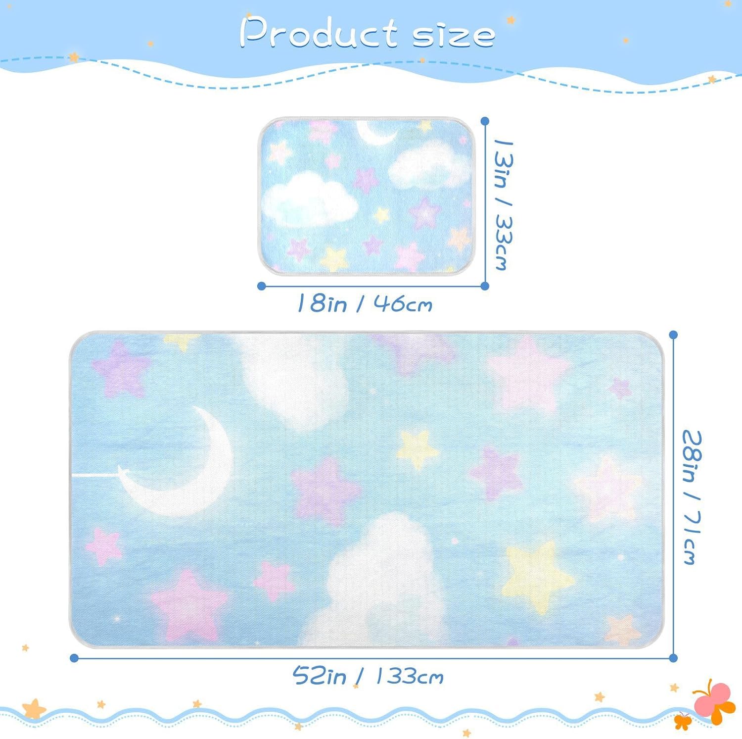 Stars and Moon Pastel Color Cooling Baby Mattress pad Cover 28" x 52" Ultra Soft Mattress Protector Pads for Baby&Toddler