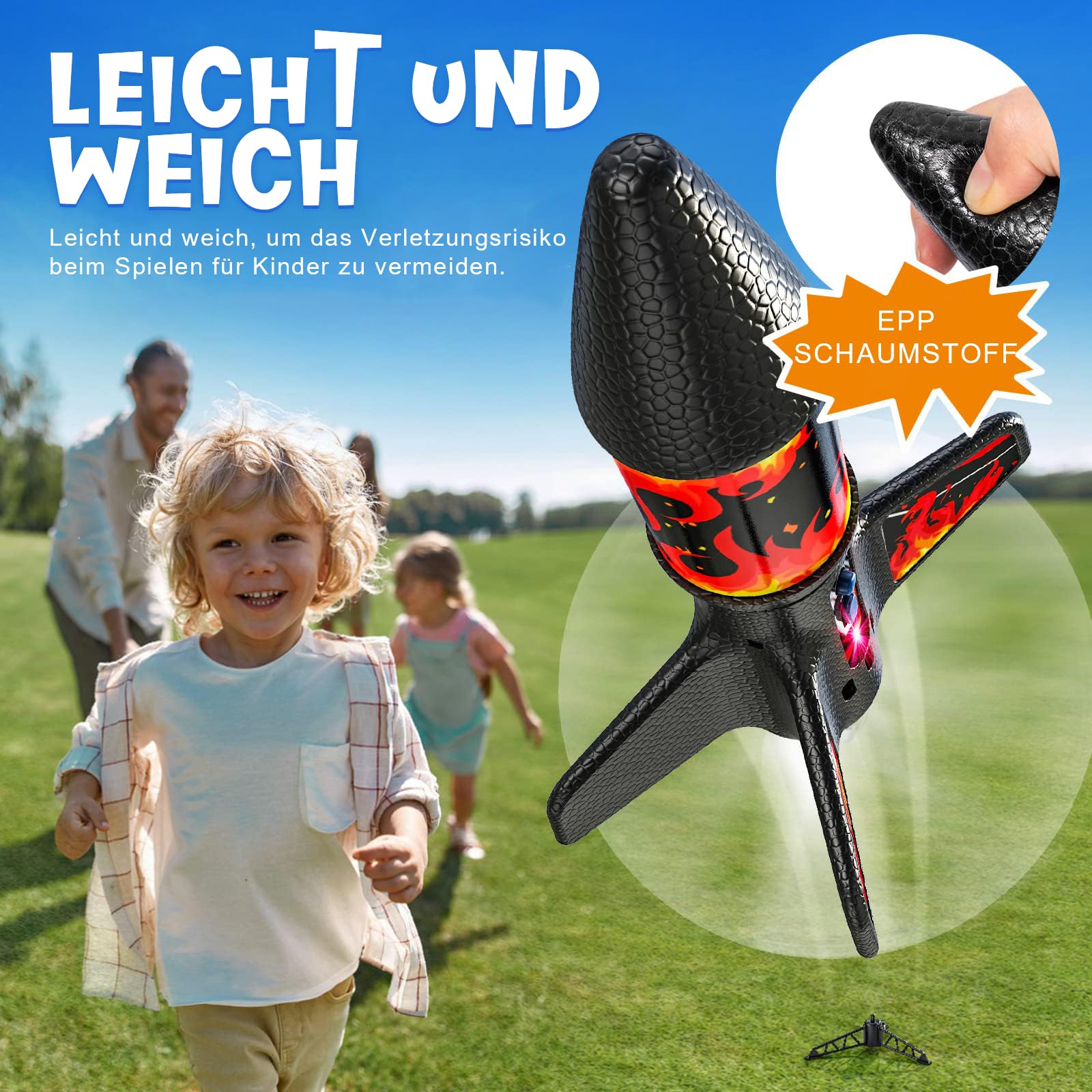 Rocket Launcher for Kids with Parachute LED Light, Flight Altitude 200 Feet, Rechargeable Self-Launching Rocket Launch for Ages 8 to14 Gift for Kid Girl and Boys Red