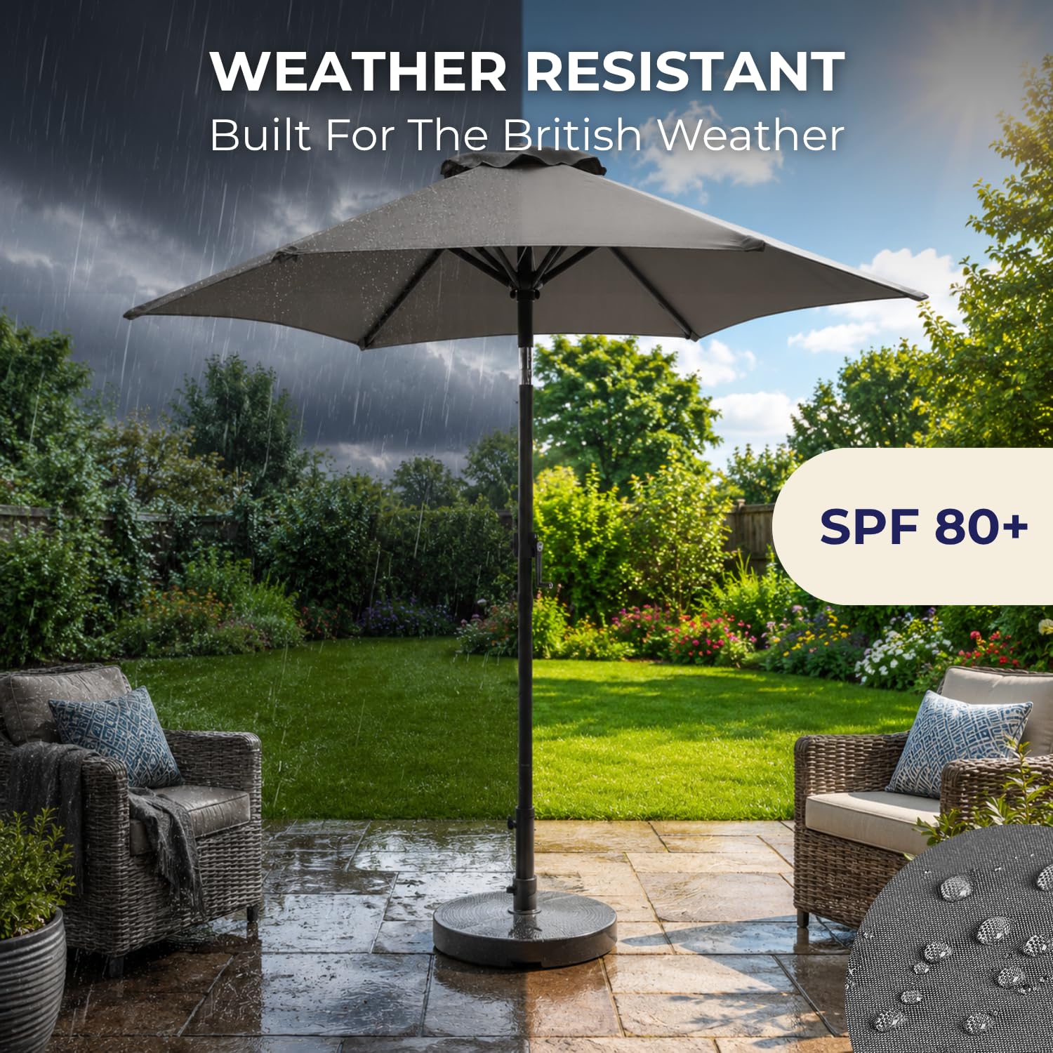 Kingsleeve Sombrilla de Jardín 200Cm Balcón | UV 80, Antracita, Jardín, Inclinable, Resistente, 38 mm, Manivela, Funda Protectora, Parasol, Abertura