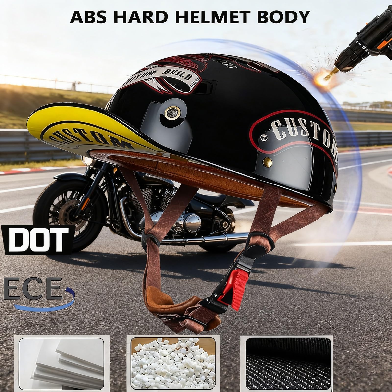 Casco da moto vintage con berretto da baseball, retrò con visiera estesa e certificazione ECE, moto jet da uomo e da donna for cruiser, ciclomotori, scooter