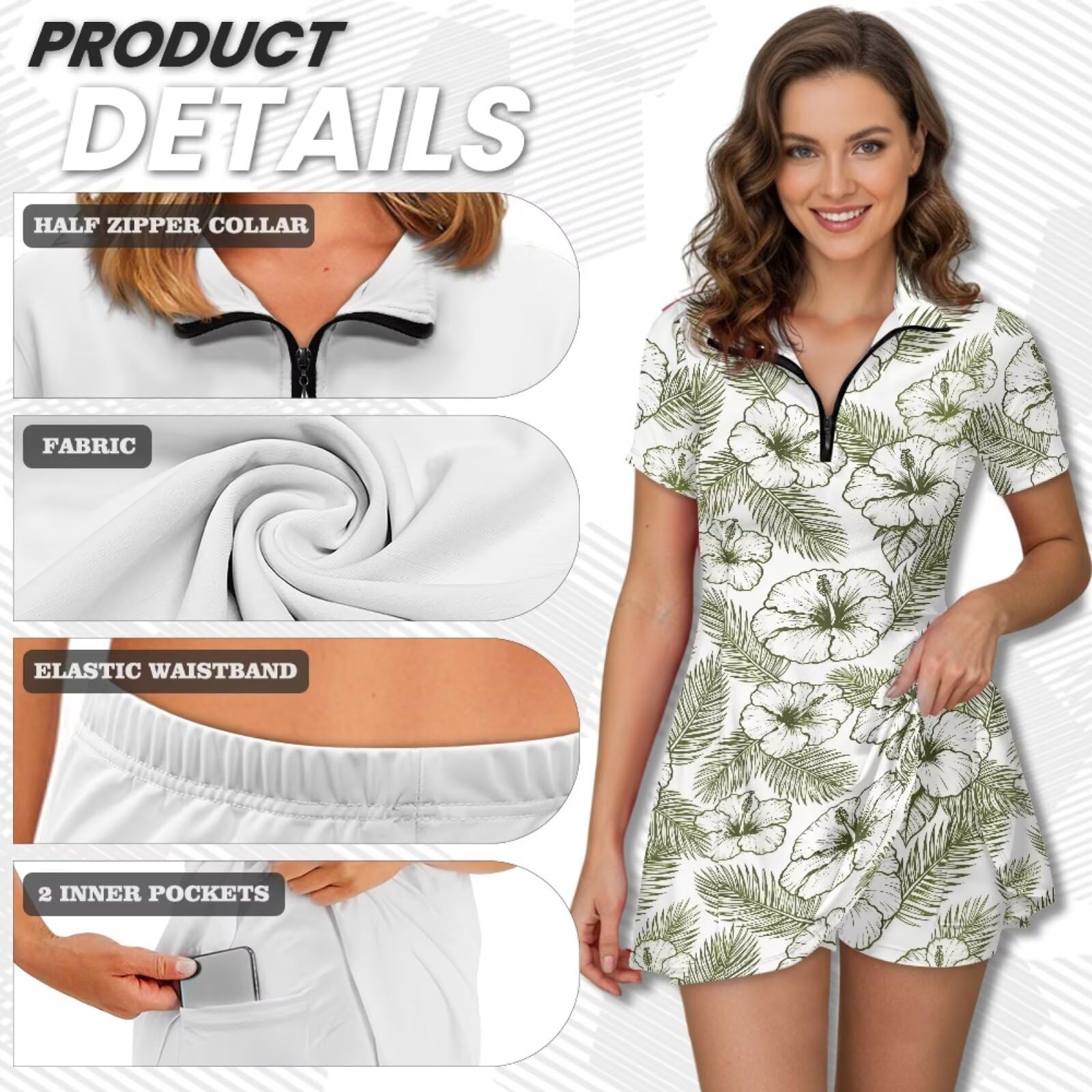 chaqlin Vestidos de tenis para mujer con pantalones cortos con control de abdomen, vestido de golf atlético deportivo con bolsillos, tallas XS-2XL