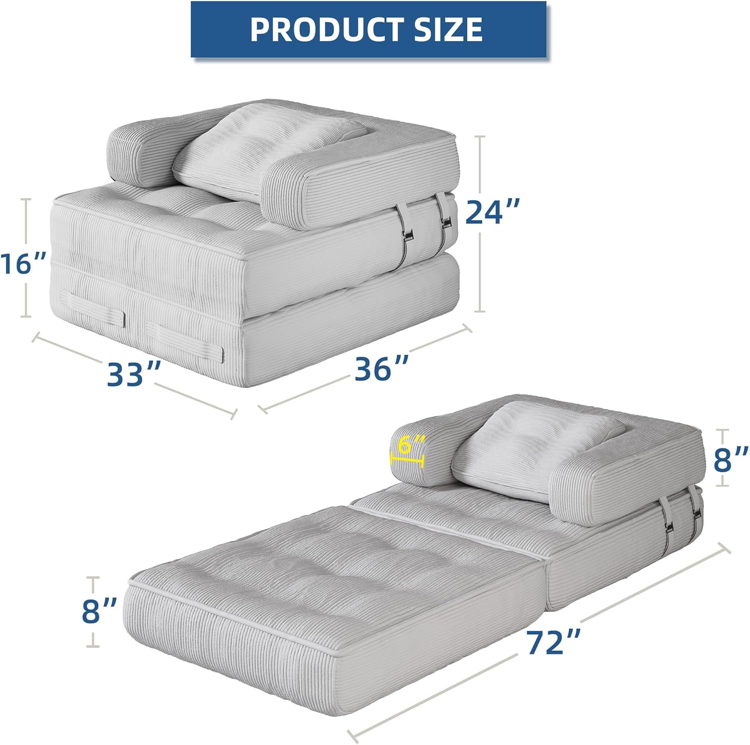 Folding Sofa Bed - Portable Foldable Sleeper futon Couch Chair for Bedroom, Living Room, Beige