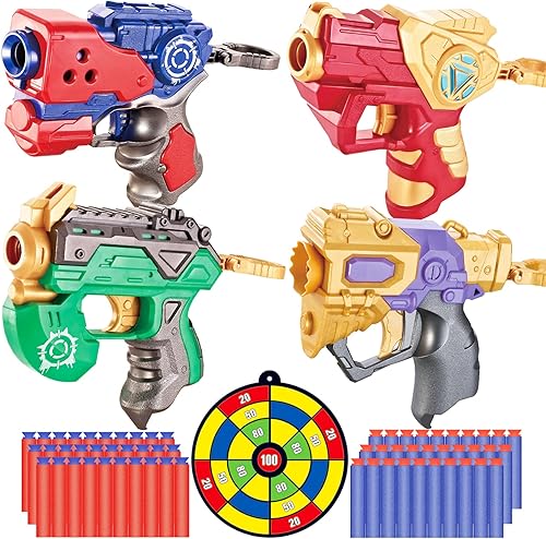 Shootoyard Paquete de 4 pistolas de juguete de superhéroe para niños pistolas de dardos de espuma con 60 piezas de repuesto de dardos suaves bala disponible en Yaxa Colombia