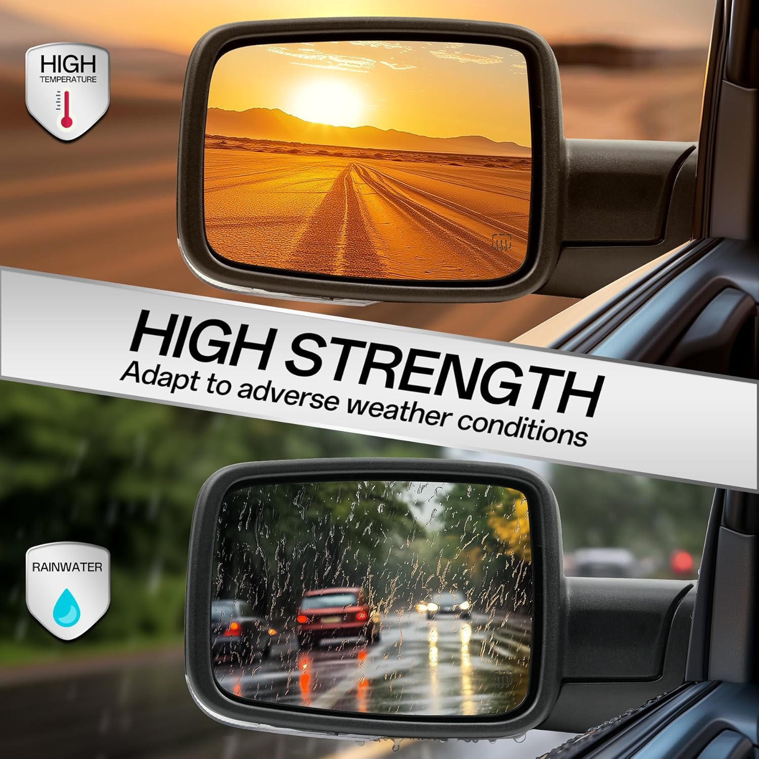 Driver Left Side Door Mirror for 2010-2018 Ram 1500 2500 3500, with POWER FOLDING Heated Glass Turn Signal Puddle Lights Manual Folding Temperature Sensors, Replace#68096197AF (10+2 Pins)