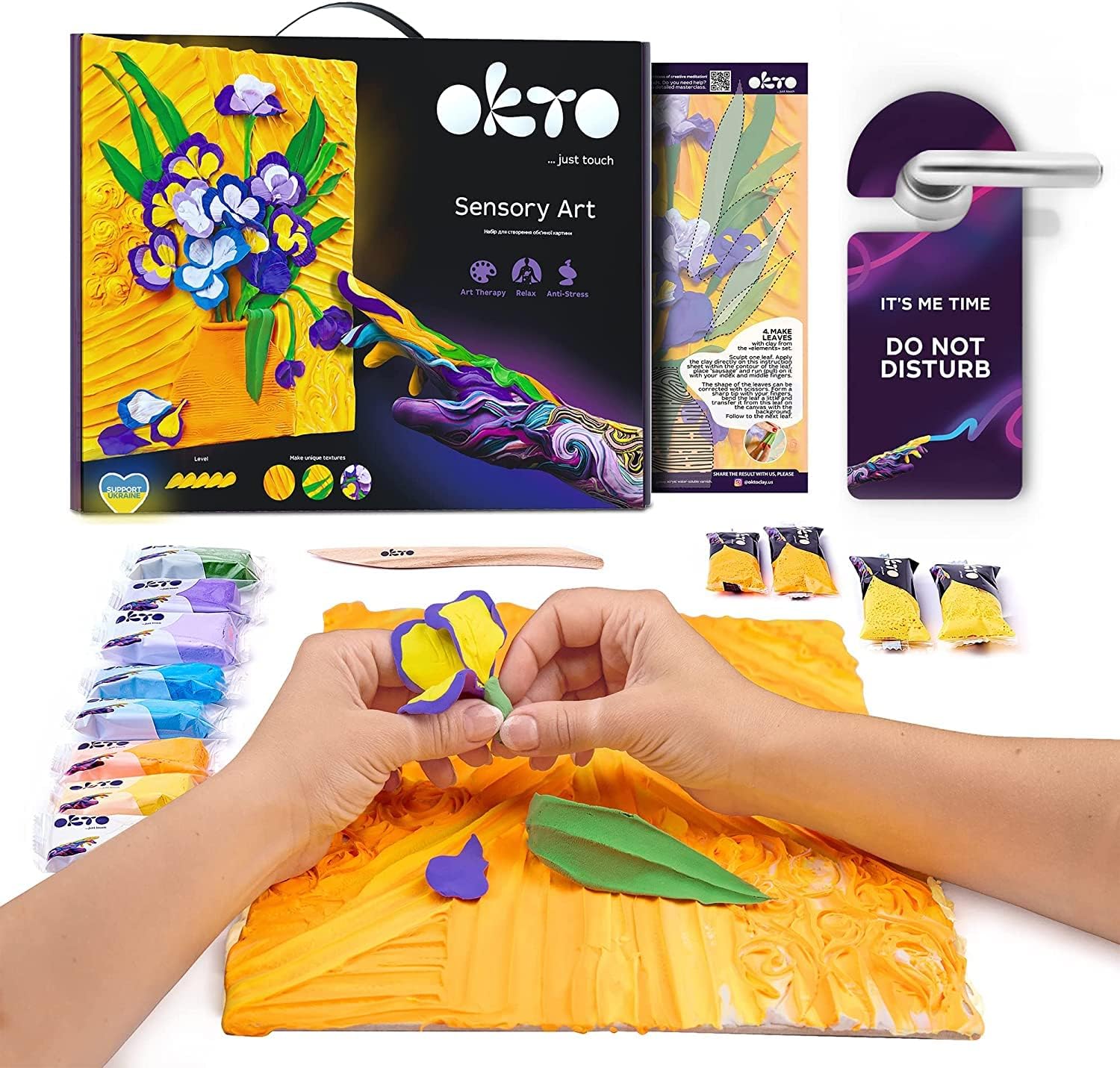 Art Kit Irises | Arts & Crafts DIY Painting with Modeling Clay| Clay Kit for Painting | Painting Kits for Adults for Home Decoration | Air Dry Clay for Adults| Arts and Crafts