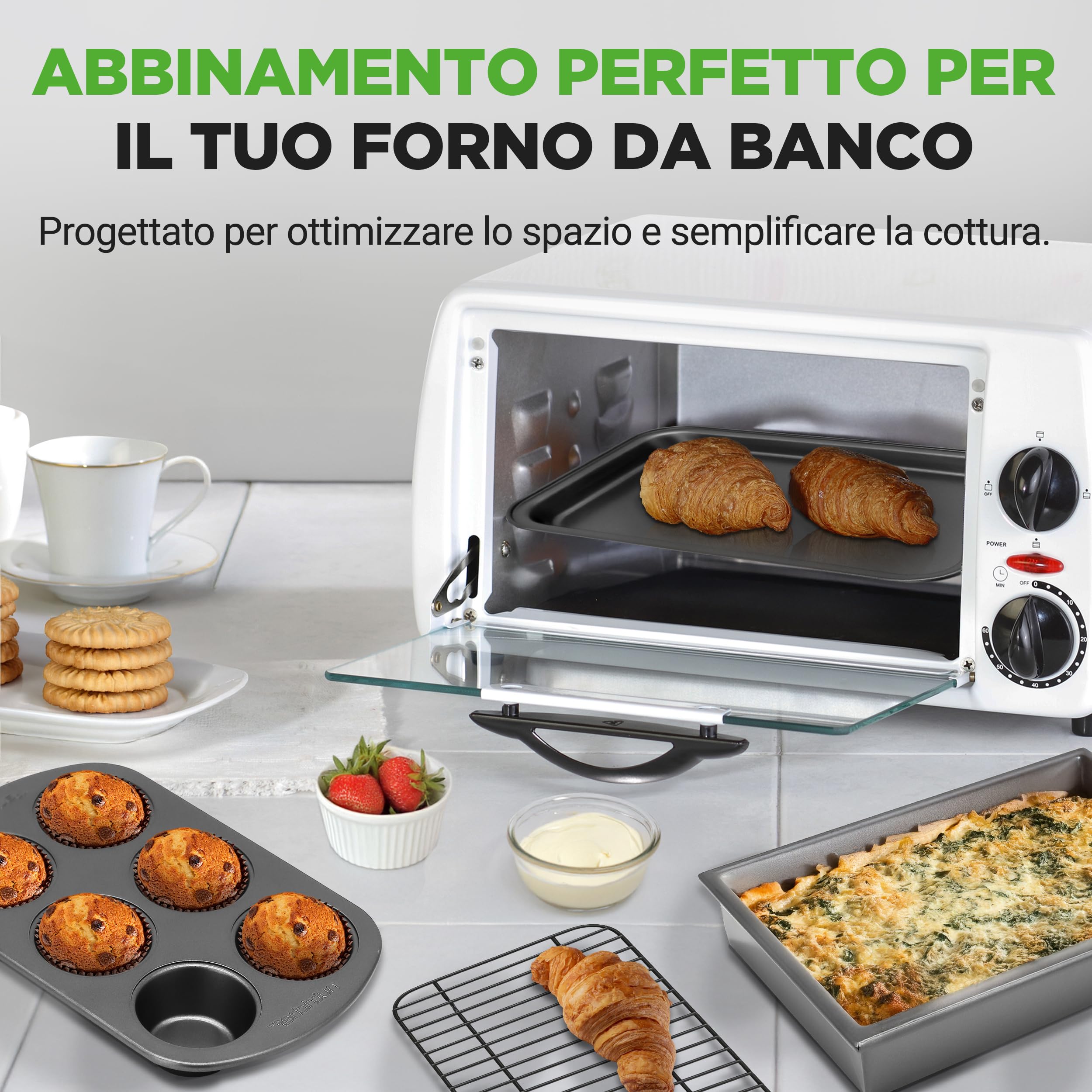 NutriChef Set 6 Teglie da Forno 6 Pezzi, Teglie Forno per Pane, Patatine, Dolci, Torta, Biscotti, Stampo Muffin in Acciaio Resistente