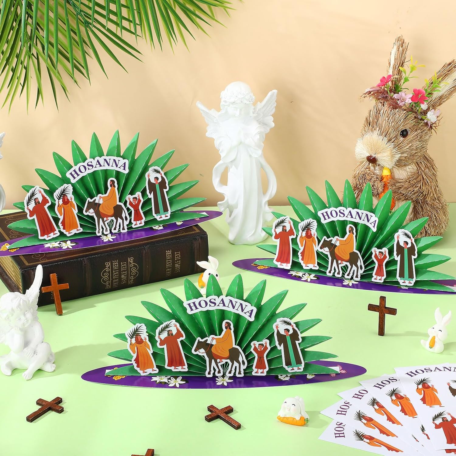Frienda 24 Set Easter Palm Sunday Crafts Kits 24 Pcs Palm Cards Hosanna Jesus Stickers Religious Sunday School Christian for Kids Easter Day Party DIY Craft Classroom Family Decor