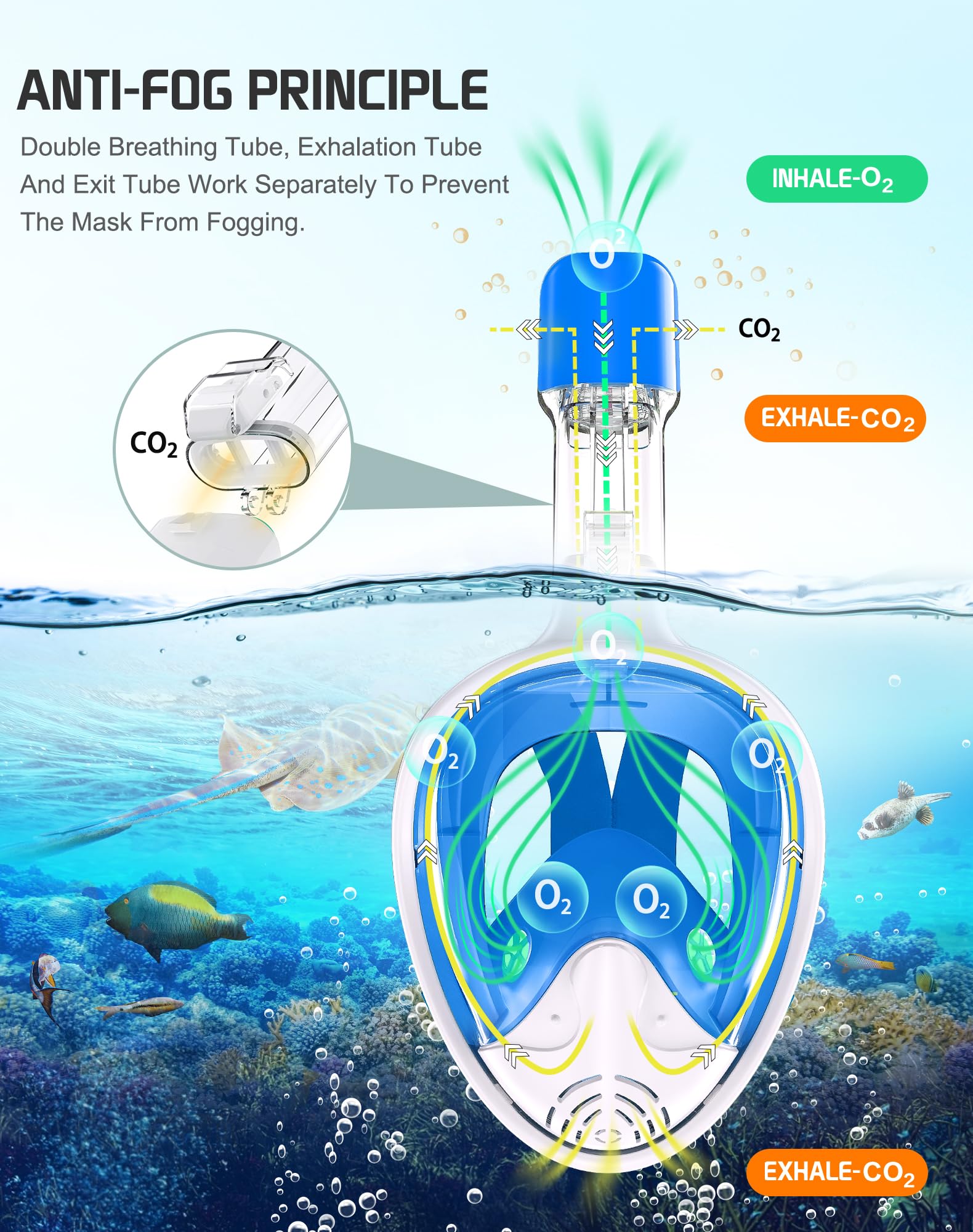 Snapklik.com : Greatever Full Face Snorkel Mask, Snorkeling Gear For Adults