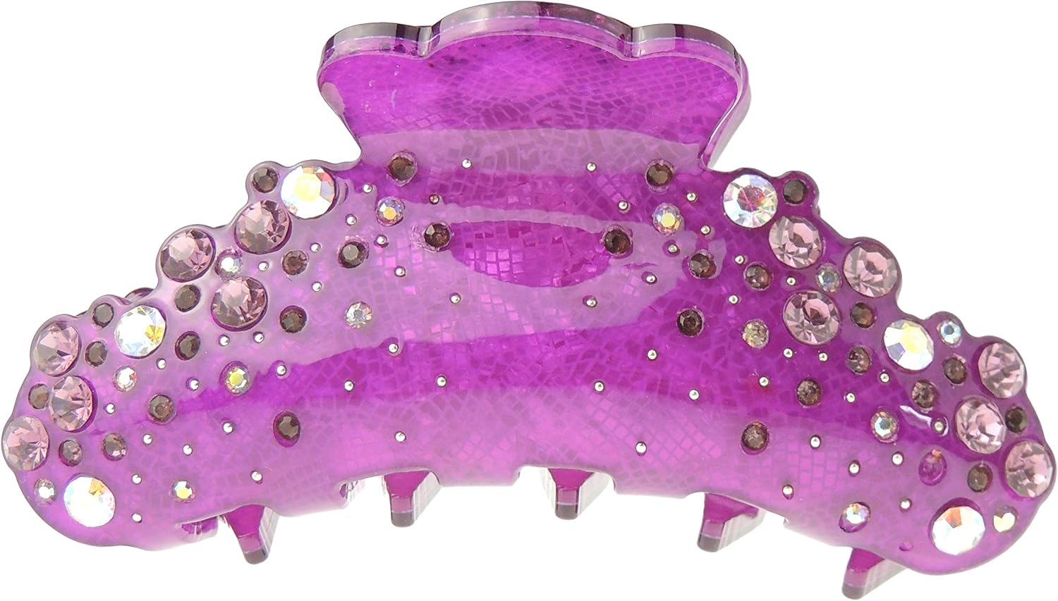 Sparkly Women Girls Jeweled Crystal Diamante Rhinestone Gems Wave Jaw Clip Octopus Clamp Grip Bridal Wedding Party Styling Fine Thin Hair Accessories Butterfly Claw Scalloped Wavy Edge (Purple)