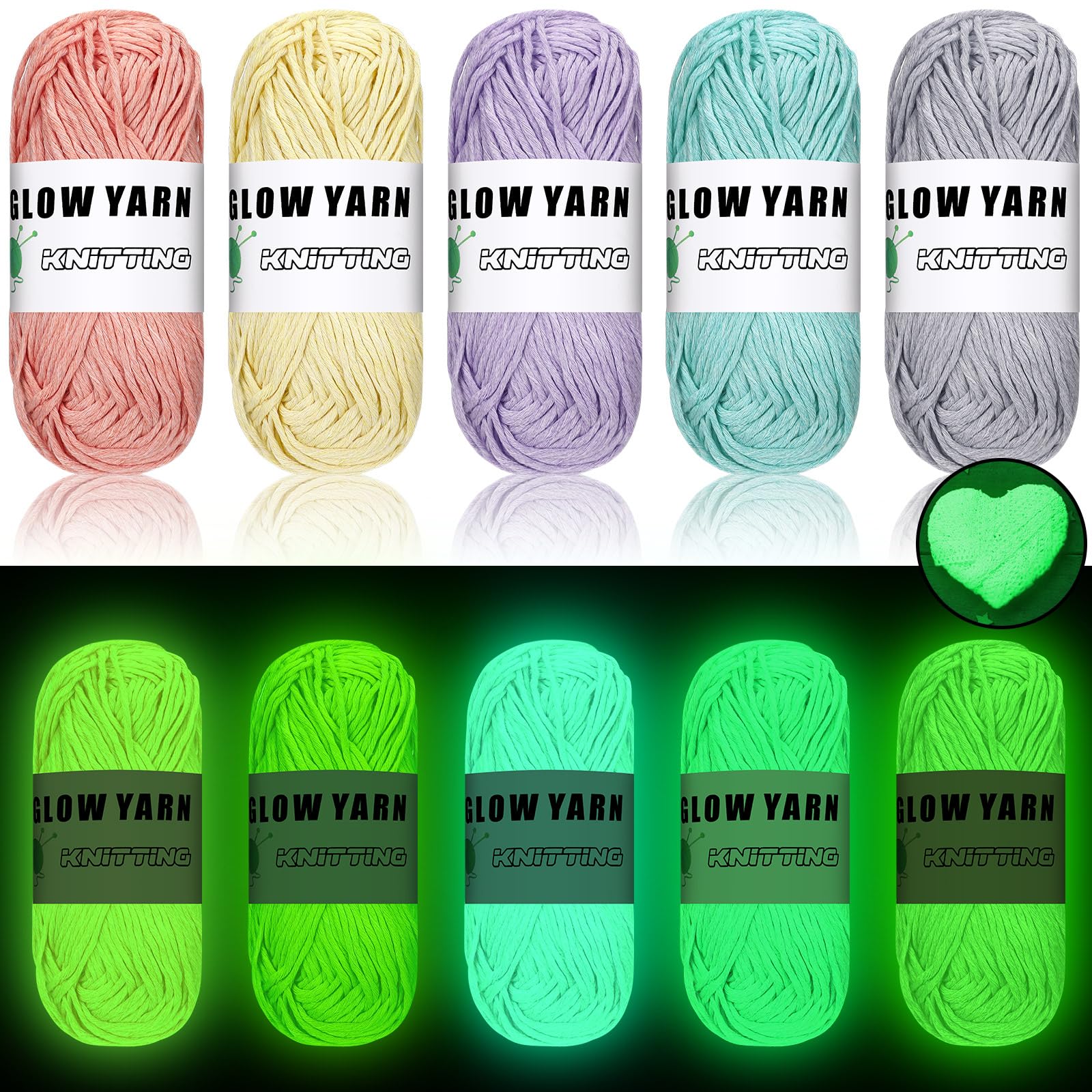 WILLBOND 5 Rolls Glow in The Dark Yarn Luminous Crochet Yarn for Crocheting DIY Knitting Glow Fingering Sewing Supplies for Halloween Arts Crafts Sewing Party, 54.7 yd Per Roll (Vivid Colors)