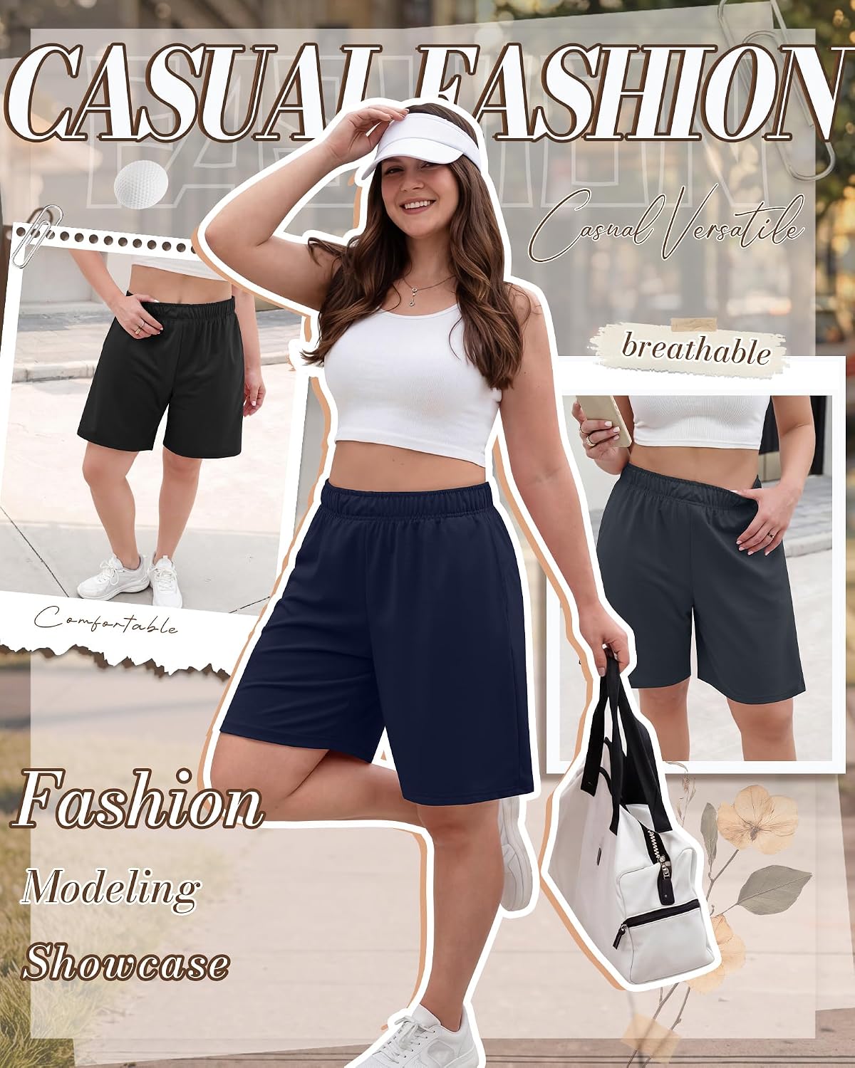 Evervibe 3 Pack Women's Plus Size Bermuda Shorts Knee Length Straight Wide Leg Drawstring Athletic Sweatpants with Pockets