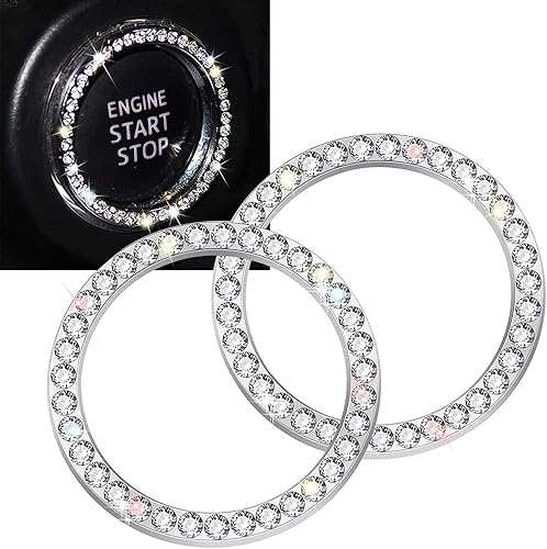 Miniatura 10 de Anillos brillantes para botón de arranque y parada de automóvil, emblema, diamantes de imitación rojos, accesorios de decoración para mujeres