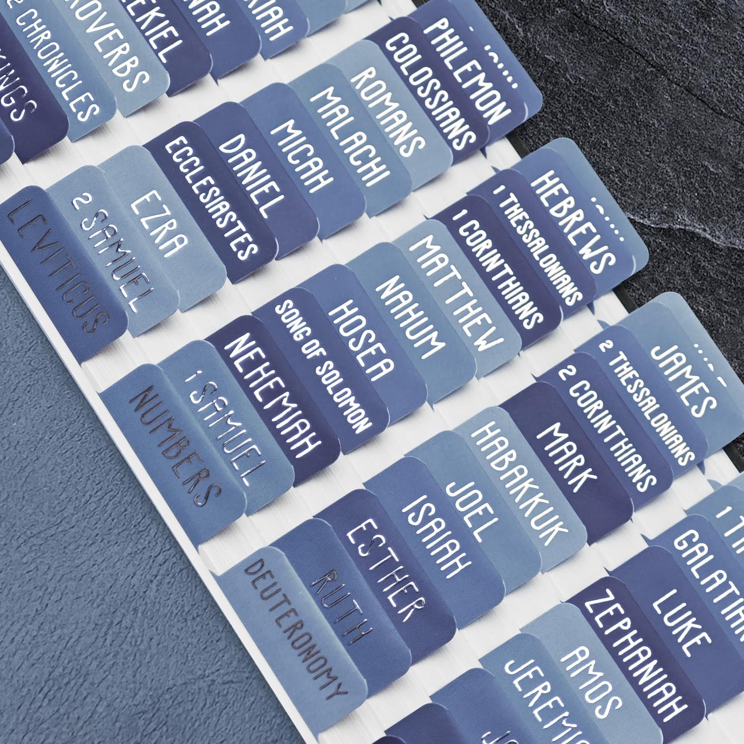 Laminated Bible Tabs, Bible Study Supplies, Large Print Bible Book Tabs for Women and Men, (Silver Foil Embossed Lettering) Bible Labels Index Tabs, Bible Accessories for Easy Navigation(Dusk Blue) โ image 1