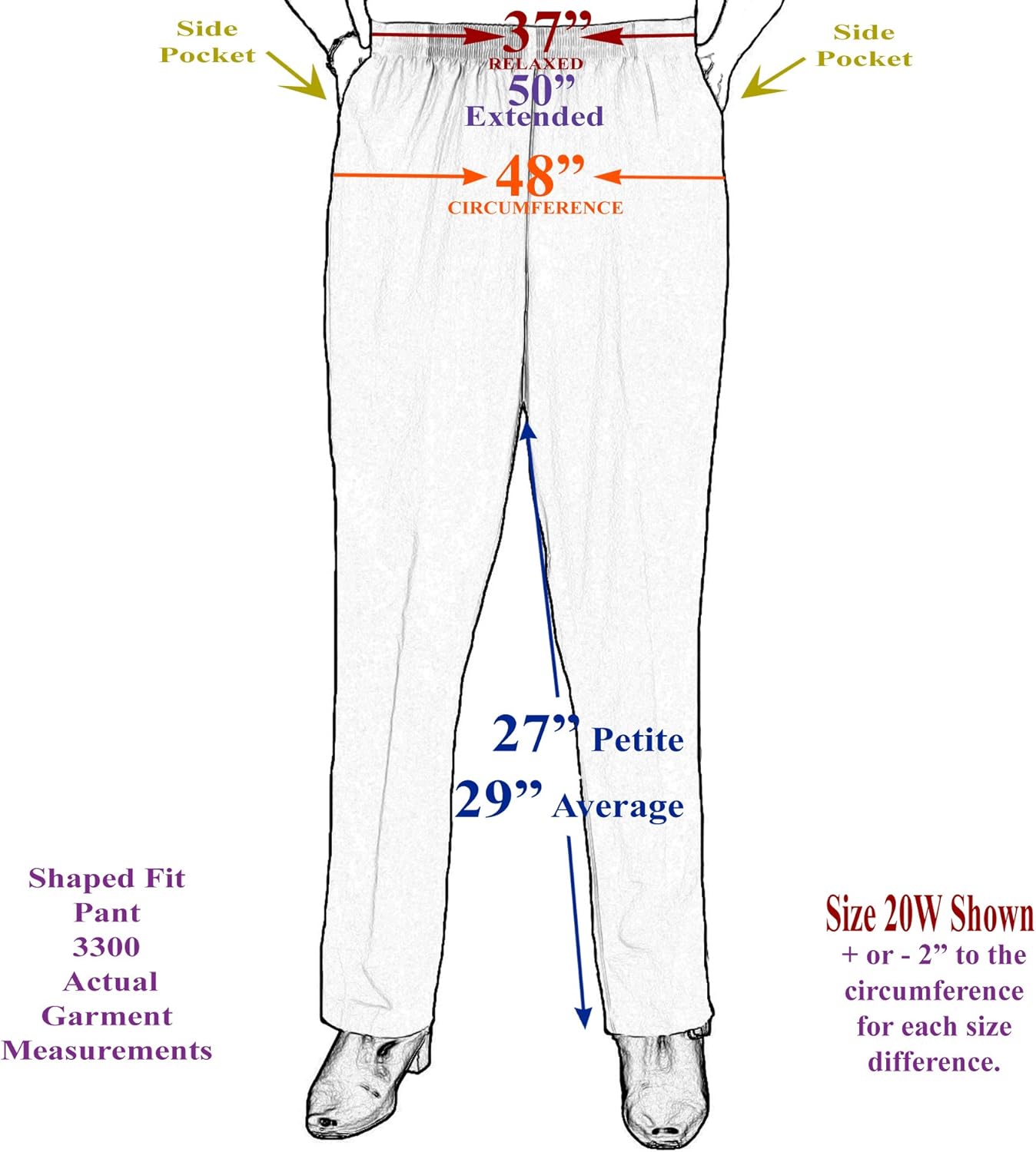 Viviana Women's Plus Size Elastic Waist Pull-On Shaped Fit Dress Pants with Pockets - Image 2