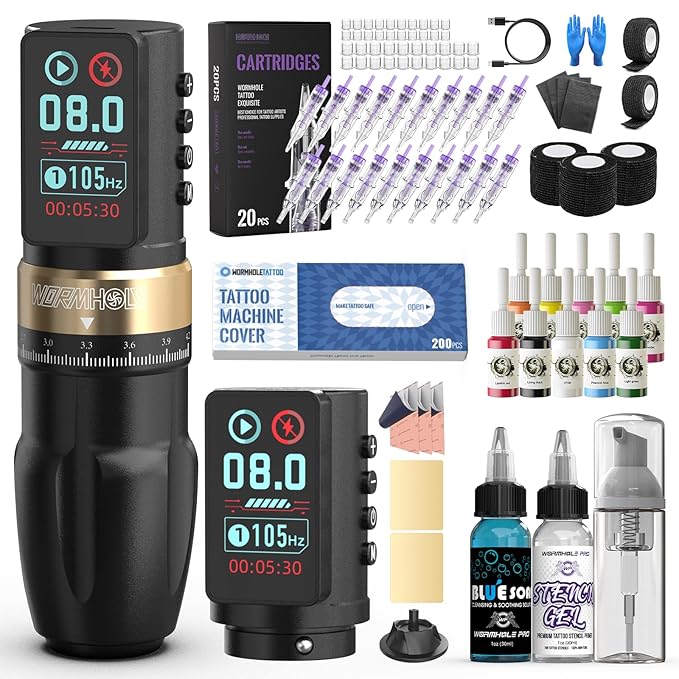 Kit Máquina Tatuar Pen Rotativa WTK070 Recargable 2300mAh