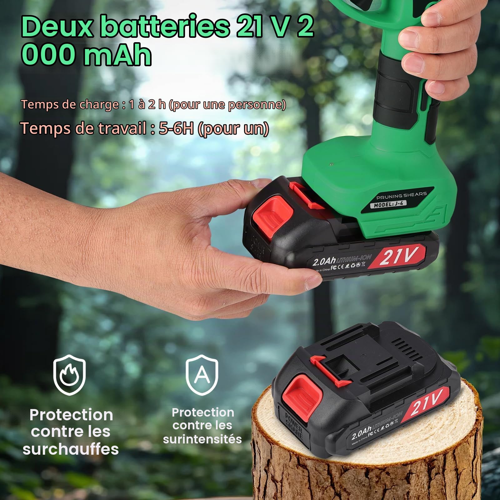 Secateur Telescopique Electrique - 45mm Sécateur électrique avec 2 batteries 21 V/2000 mAh - sécateur à batterie avec perche avec Lame SK7, Secateur electrique sans Forbici Potatura Elettriche