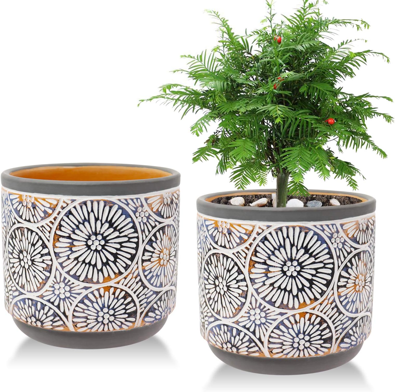 Vivimee 2 Pack Ceramic Flower Plant Pots, 5 Inch , Planter Set with Drainage Hole for Indoor Plants, Cactus, Succulent, Snake Plants, Bamboo, Clay Pottery Garden Pots for Outdoor Plants(Gray)