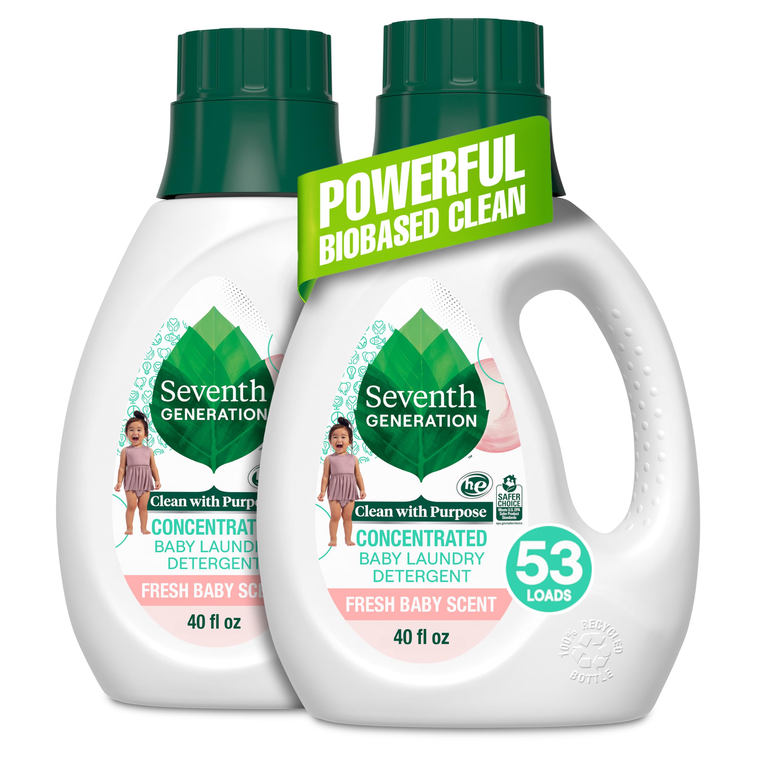 Seventh Generation Concentrated Baby Laundry Detergent, Fresh Scent, 40 Fl Oz, Pack of 2