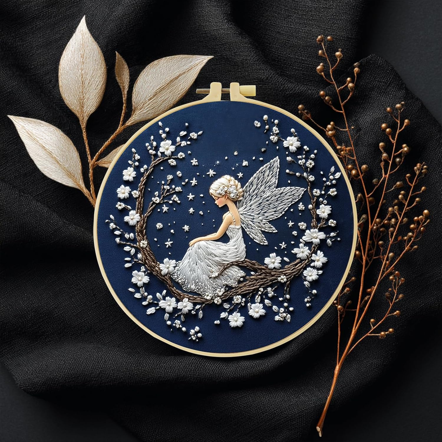 JOZYSH Charming Flower Fairy Patterns Water Soluble Embroidery Kits Patterns for Beginners,DIY Needlepoint Everything is Fine,by Step Instructions and Video Tutorial, Embroidery for Home Ofiice Decor
