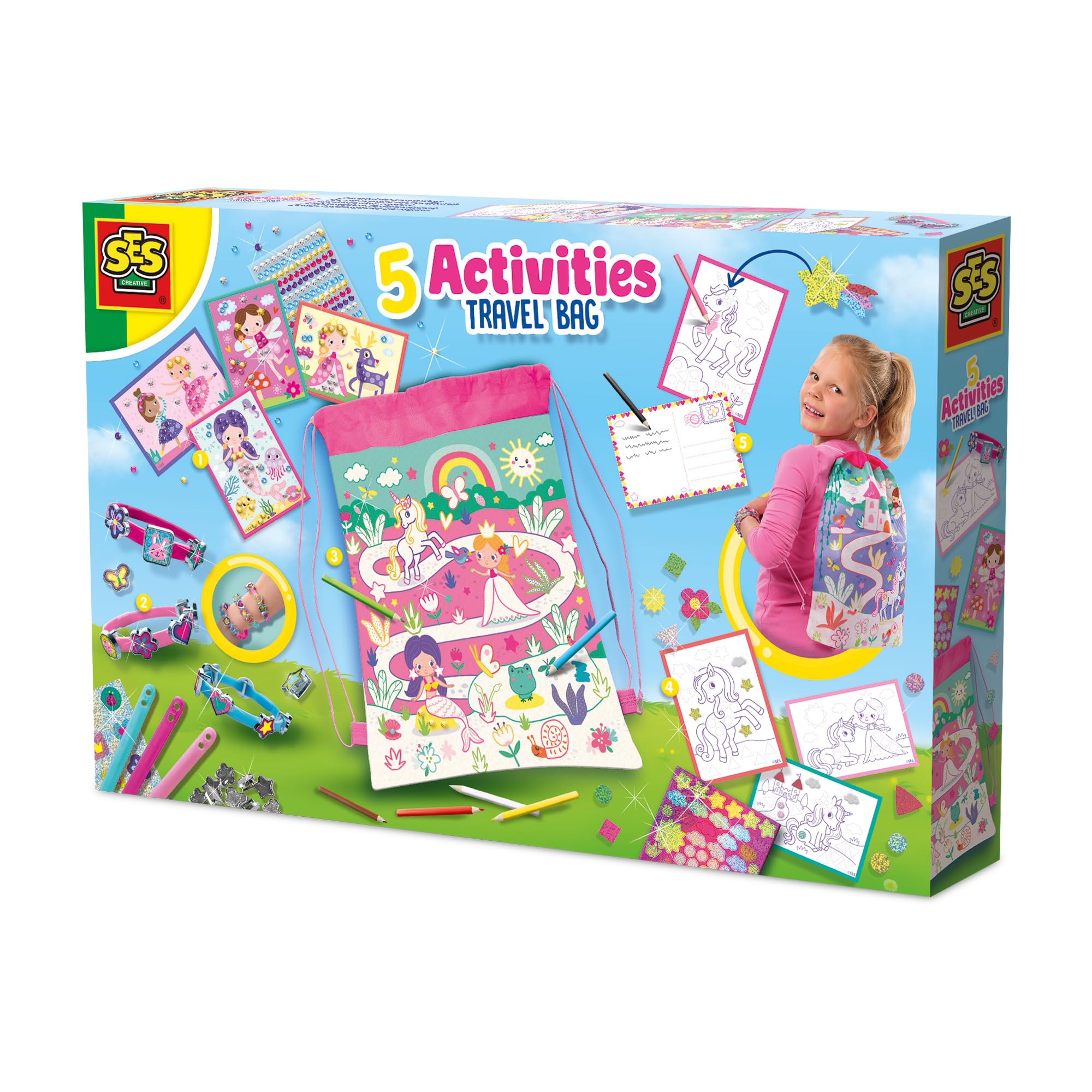 SES Creative 02401 Activity Bag - Make Bracelets - Colouring - Stickering - Crafting on the Go - Decorate Your Own Bag