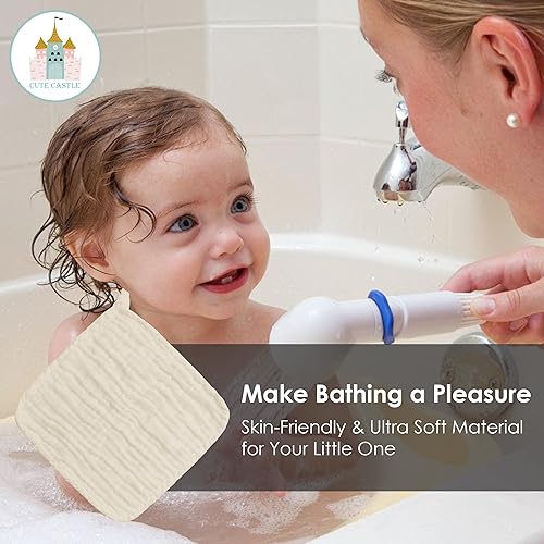 Vista 204 de Cute Castle Paquete de 12 paños de muselina para bebé, 100% algodón, ultra absorbentes, grandes, 20 x 10 pulgadas, trapos súper absorbentes
