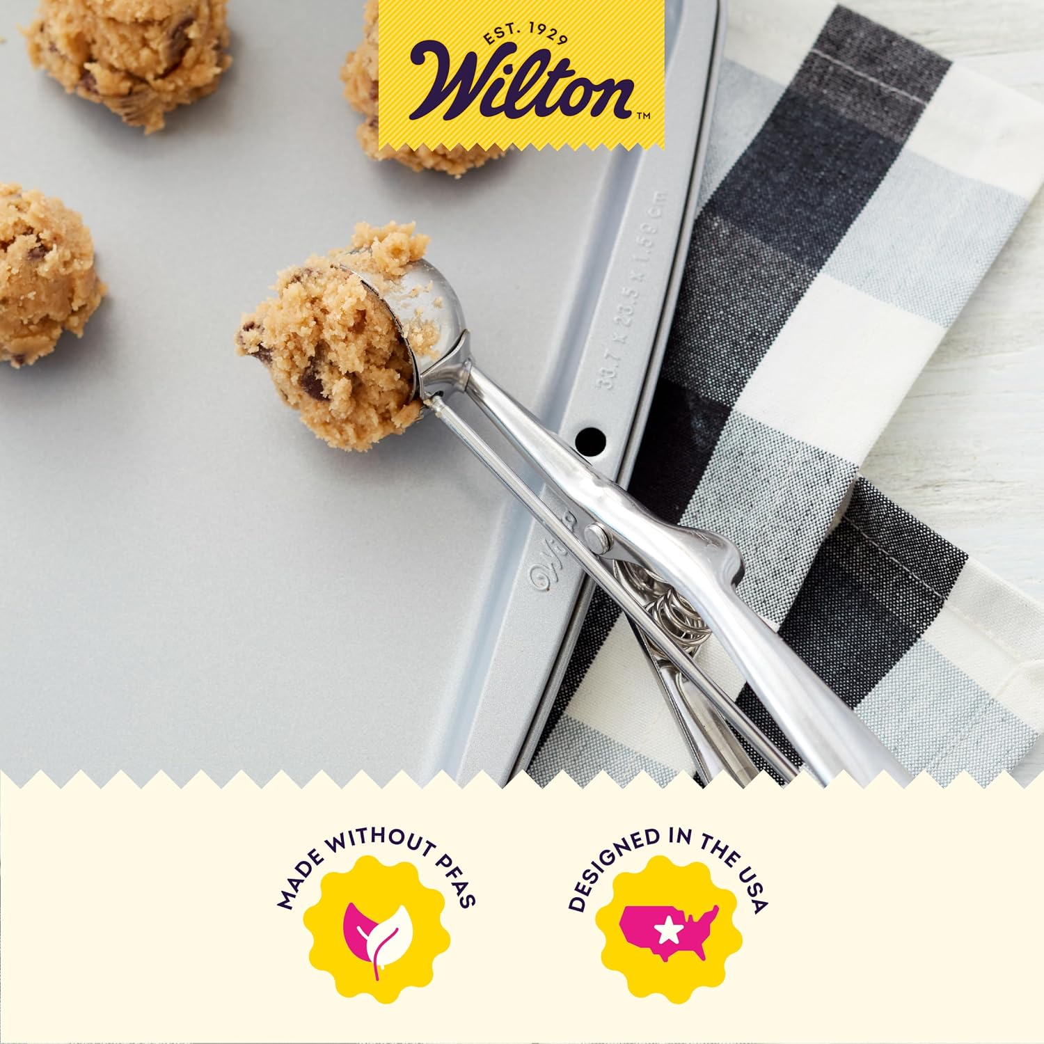 Wilton Stainless Steel Cookie Scoop, 4 Teaspoon Capacity, Squeeze-Handle Dough Scoop for Evenly Sized Cookies and Baking