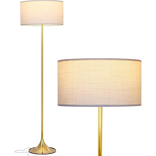 Brightech Quinn LED Floor Lamp, Modern Lamp for Living Rooms & Offices, Mid-Century Modern Standing Lamp, Tall Lamp with Heavy Base for Bedroom Reading, Great Living Room Décor Lamps – Brass/Gold