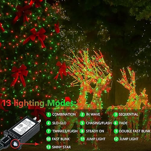 Miniatura 3 de Guirnalda de 200 luces LED de Navidad conectables mejoradas para exteriores e interiores, luces de Navidad rojas y verdes de 66 pies, 13 modos,