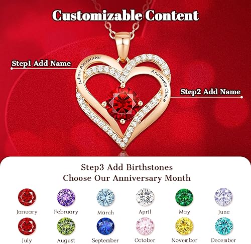 Miniatura 2 de Rosa preservada con collar de piedra natal  Collares personalizados para mujeres, regalos del día de San Valentín para su esposa, novia, aniversario