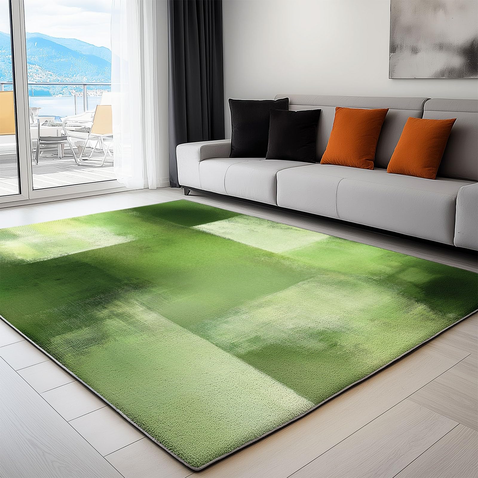 120 x 180 cm Abstrakcyjny komfortowy flanelowy dywan dekoracyjny antyczny w kolorze zielonym klocki miękki hipoalergiczny dywan do salonu i sypialni - nowoczesny design, antypoślizgowa podstawa, łatwa