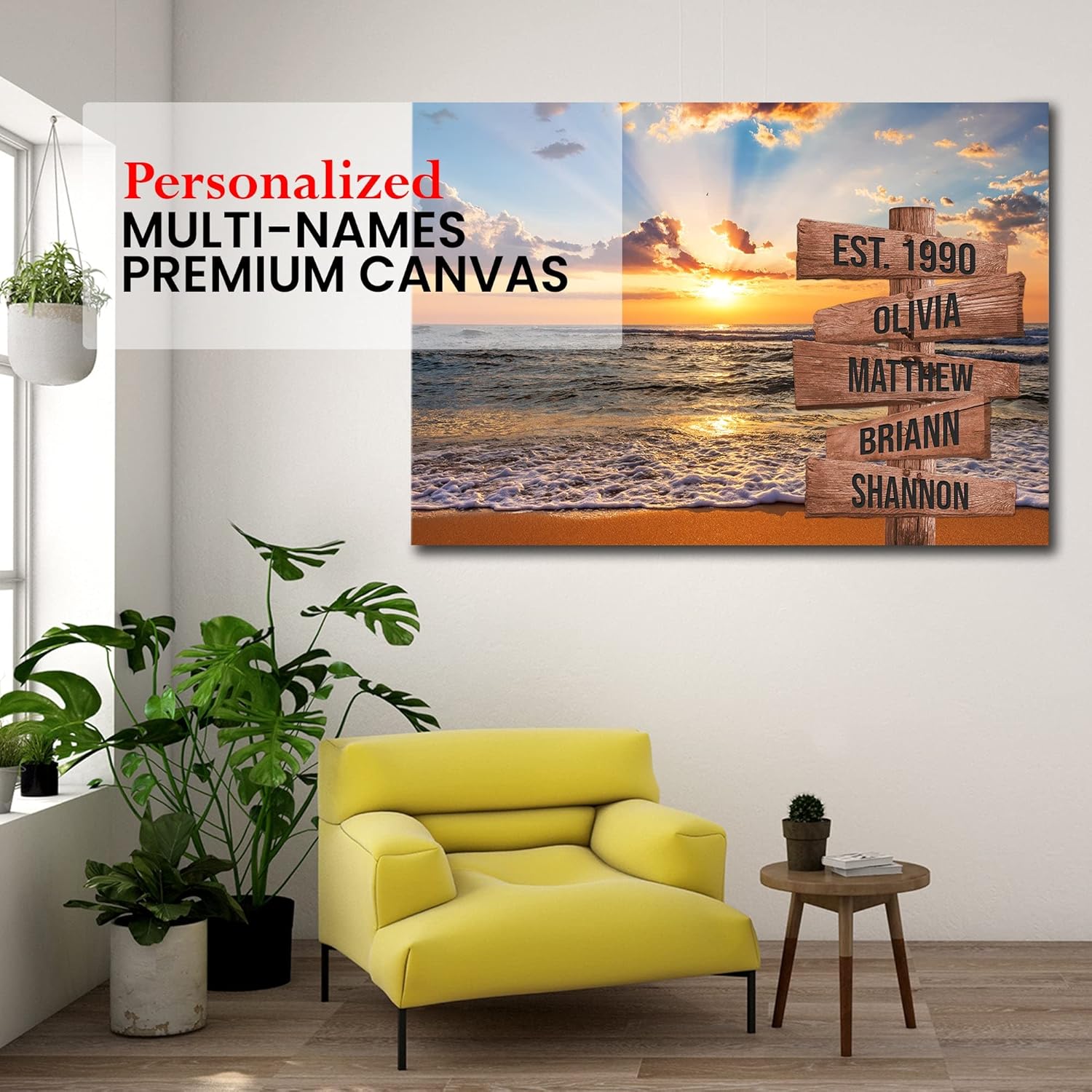 My Soul And Spirit Store - Sunset Over The Beach Ocean Sunset Color Personalized Multi-Names Premium Canvas, Crossroads Personalized Canvas For Wall To Print Framed (36"x24") 36 in x 24 in