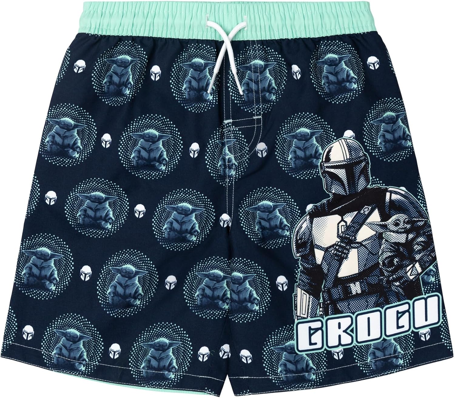 STAR WARS The Mandalorian Little Boys Rash Guard and Swim Trunks UPF 50+ Outfit Set Seafoam Green/Navy 6