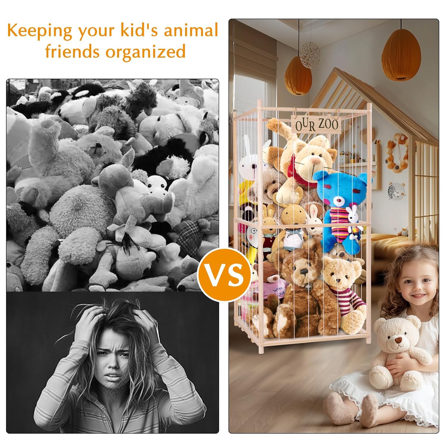 27 * 27 * 54 In Oversized Stuffed Animal Storage Corner Organizer Wooden Design with Elastic Cord, Capable of Holding Up to 300 Stuffed Animal– Ideal for Birthday Gift