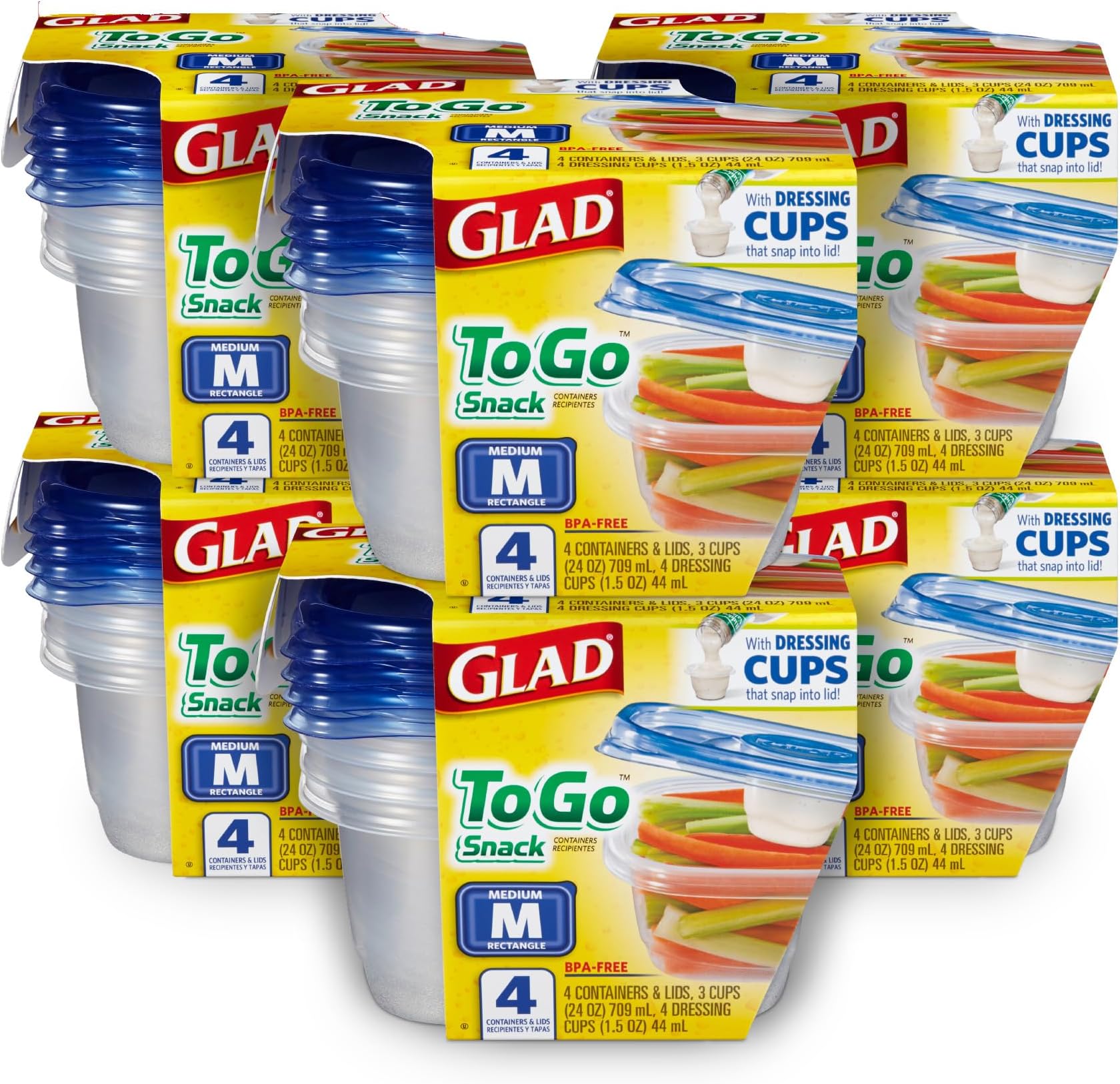 Glad To Go Food Storage Containers | Medium Containers for Food Storage from Glad | Strong and Sturdy Rectangle Containers in Standard Size (24 oz), 4 Count
