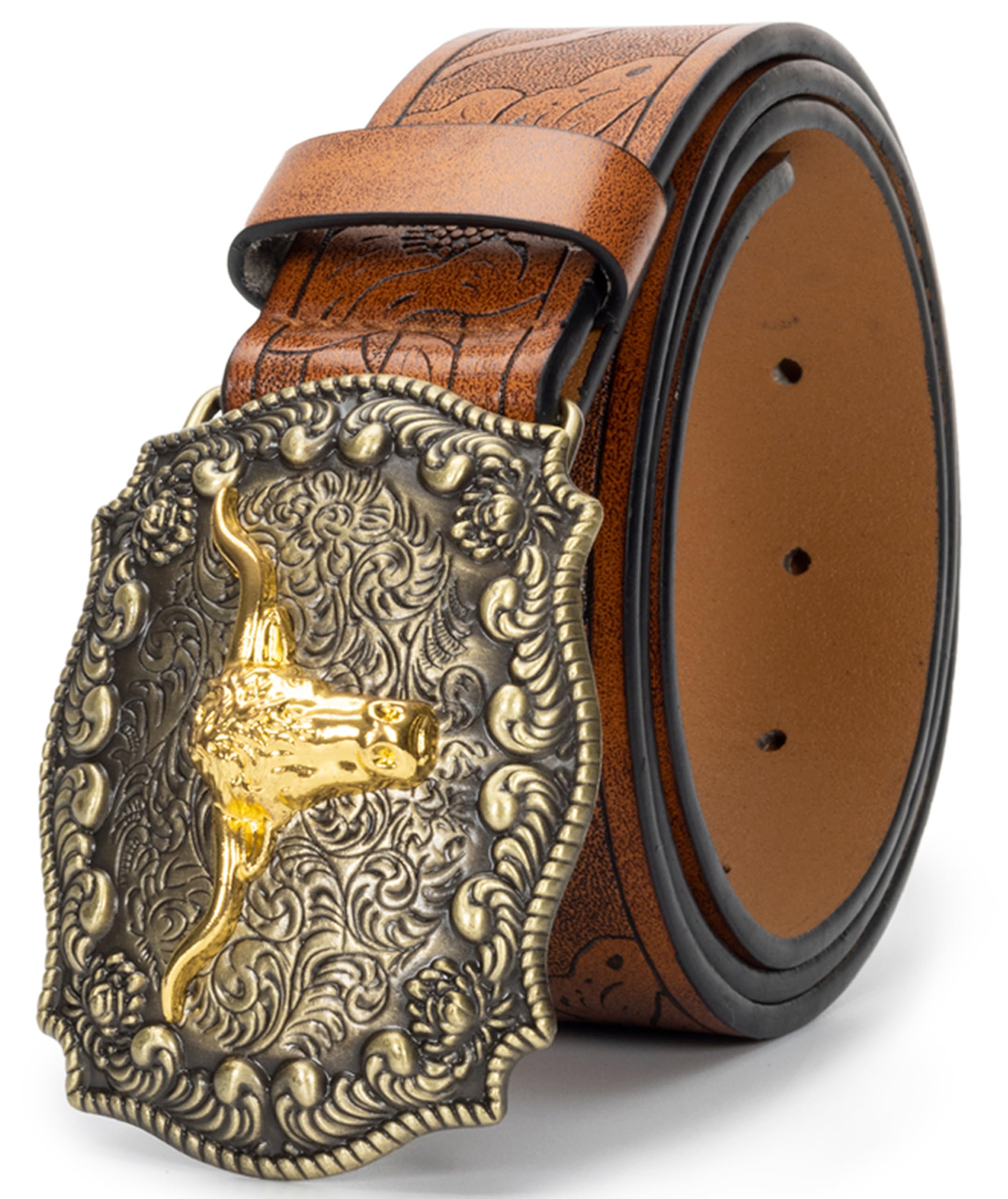 Men-Women-Western-Cowboy-Belt PU-Leather Floral Engraved  display picture 1