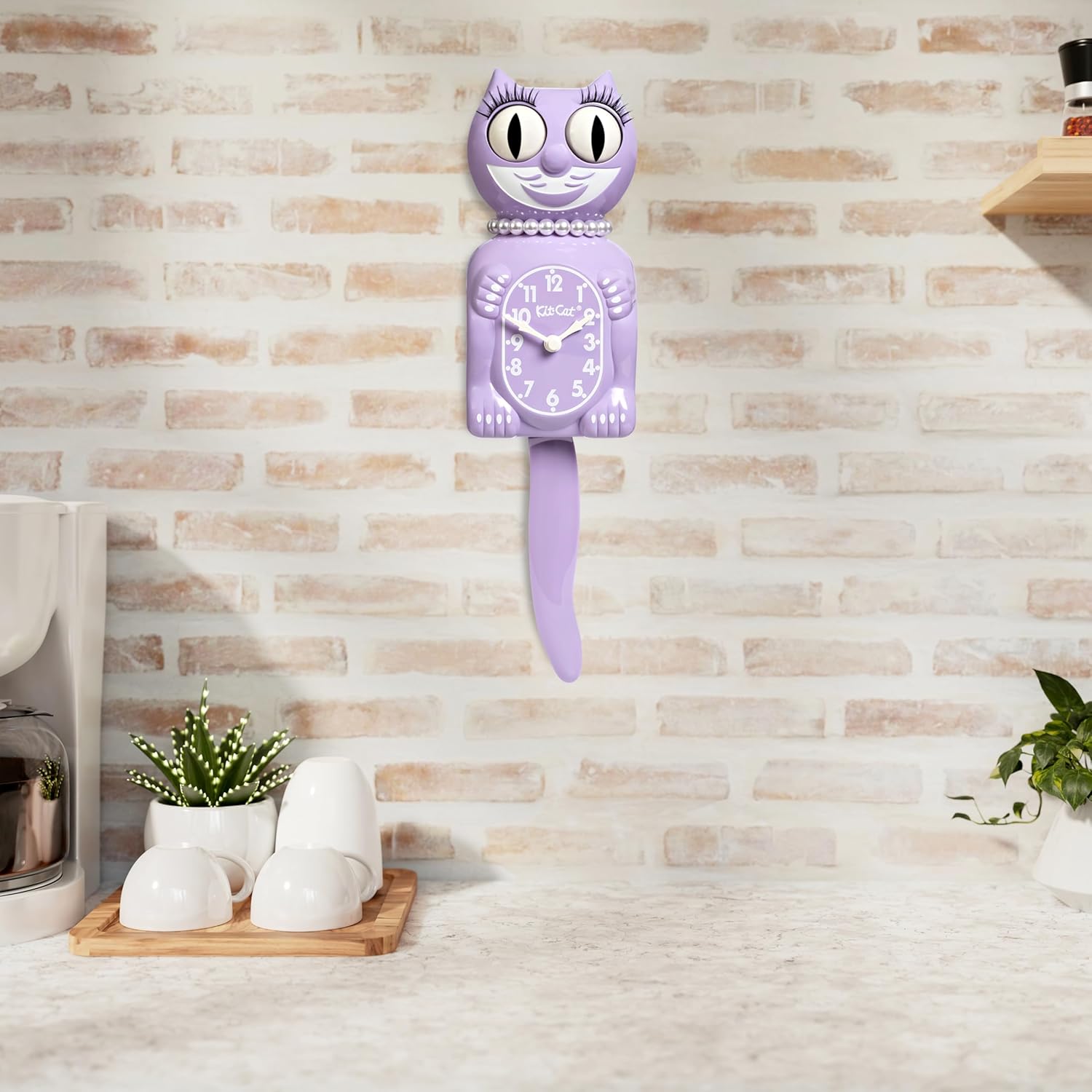Kit-Cat Klock Limited Edition Pastel Lilac Lady - Cat Clock with Moving Eyes and Tail, Battery Operated Wall Clock, Made in USA, Modern Clock
