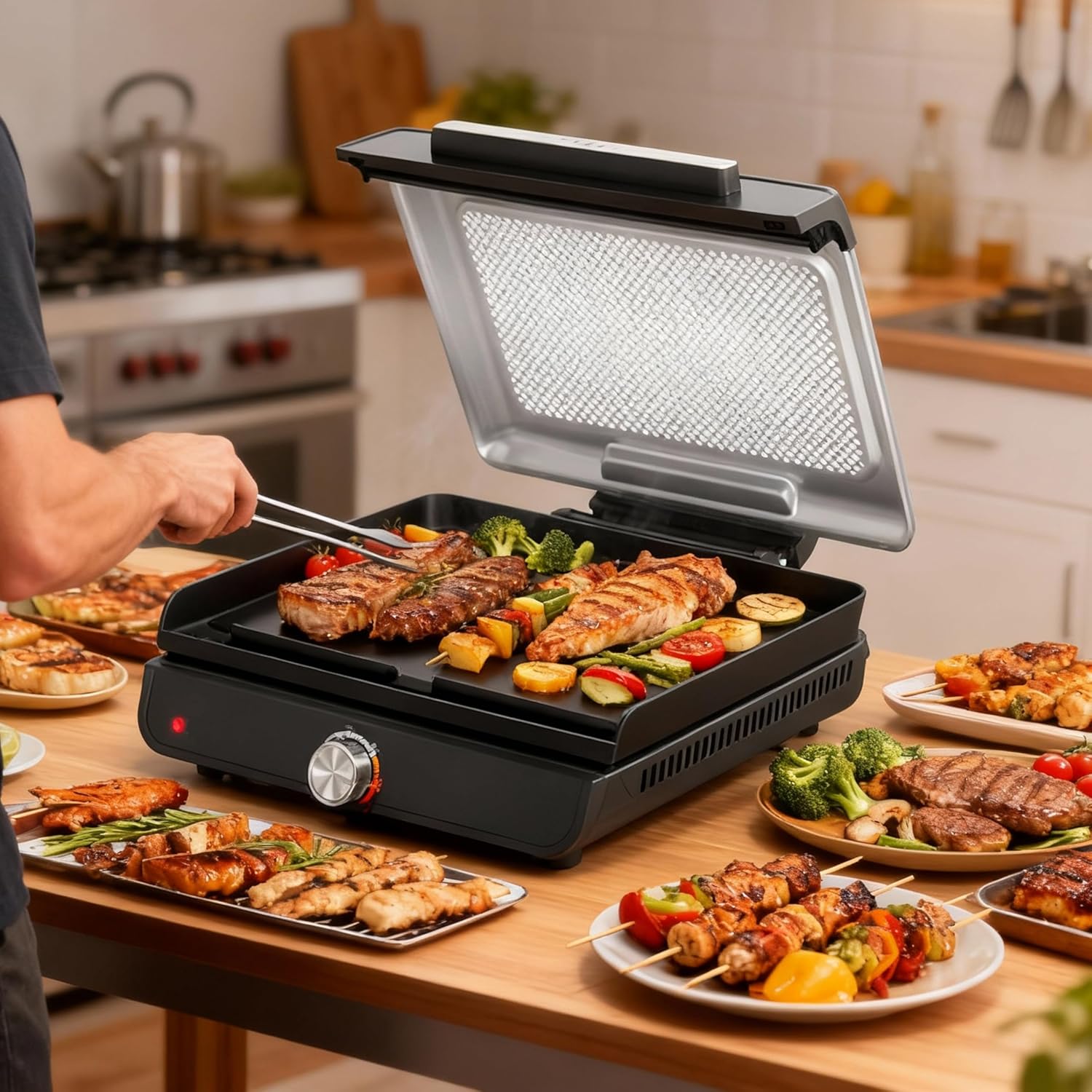 GR101 Cast Iron Griddle for Ninja Sizzle Smokeless Indoor Grill, Nonstick Flat Top Grill Plate for GR100 Electric Grill, for Ninja Sizzle Grill Griddle Plate with 20 Pcs Disposable Parchment Paper