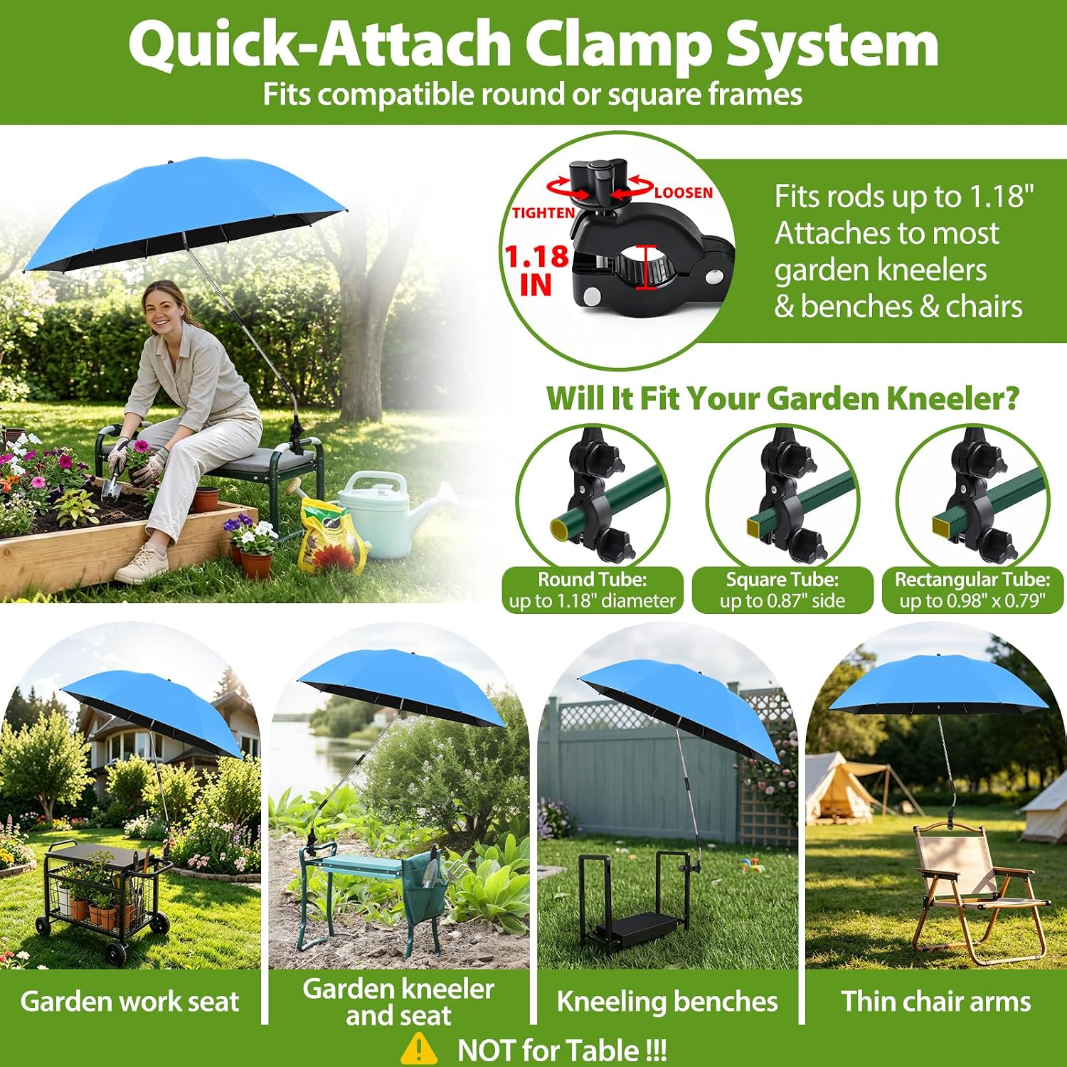 Garden Kneeler Umbrella with Clamp,42” Canopy, UPF50+ Sun Protection