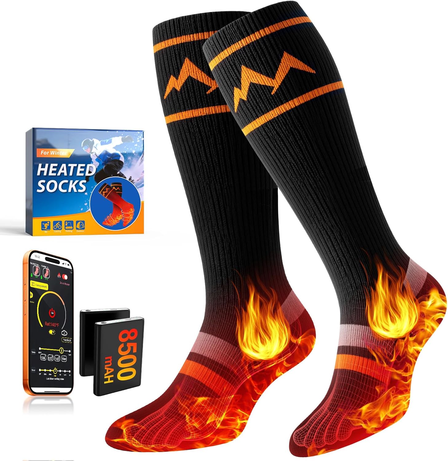 Heated Socks for Men Women with Smart APP Control Upgraded 8500mAH*2 Rechargeable Heated Socks Up to 12 Hours, Washable Electric Heated Socks for Skiing Hunting Camping Hiking Cycling