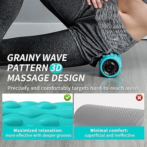 Miniatura 6 de Rodillo de espuma vibratoria de alta densidad azul con 4 velocidades personalizables para masaje de tejido profundo, recuperación muscular y alivio