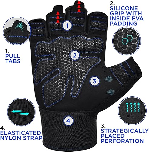 Miniatura 2 de RDX Guantes de levantamiento de pesas para gimnasio, entrenamiento de fitness, protección completa acolchada antideslizante, ultra ventilados,
