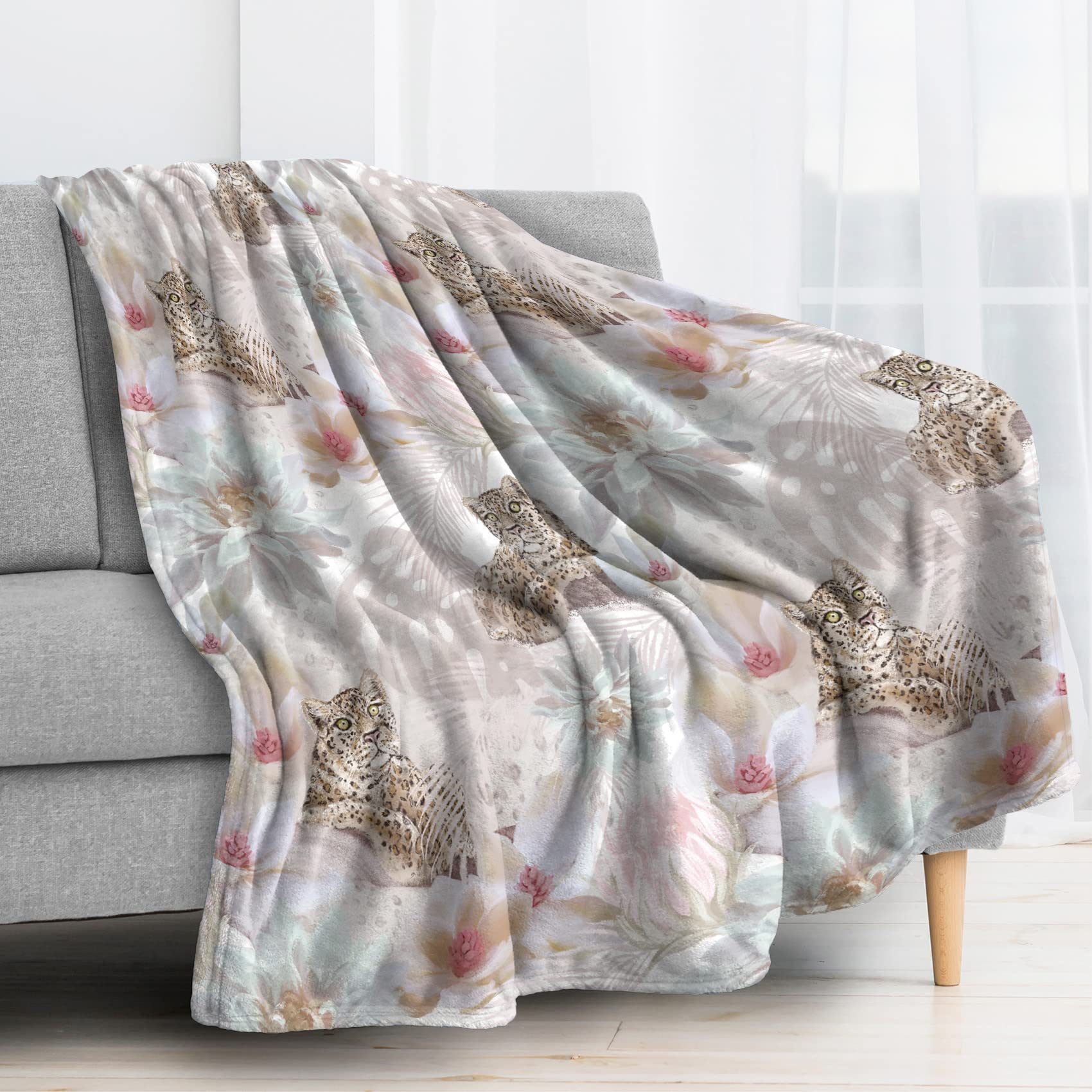 Couverture léopard 220x240 BUKITA plaid haut de gamme motif fleur exclusif