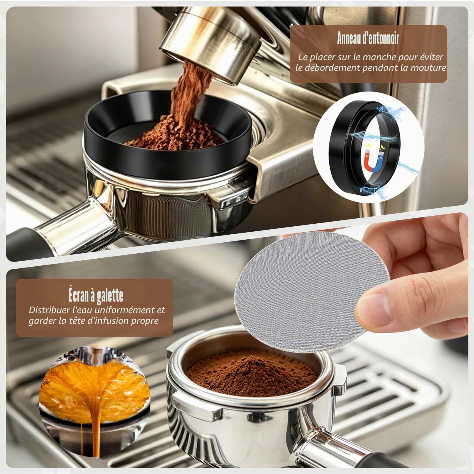 Set d’Accessoires Espresso 8 Pièces, Compatible avec Espresso Machines | Pilon 51 mm avec Station de Pilonnage, Niveleur, Outil WDT, Anneau de Dosage, Brosse de Nettoyage, Filtre à Café, Agitateur