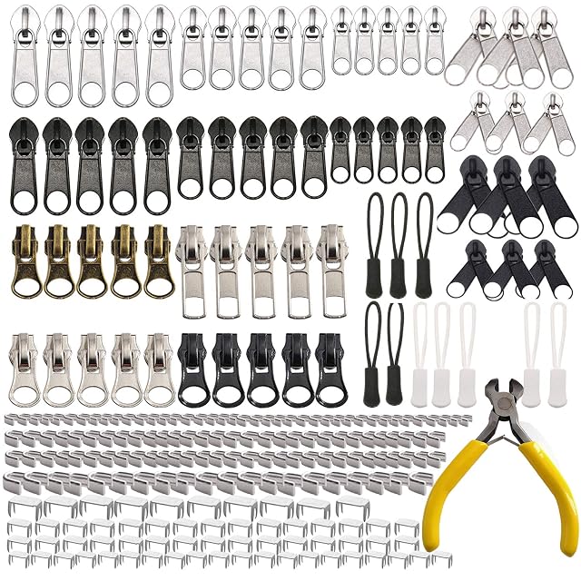 Meikeer 252-Piece Zipper Repair Kit with Replacement Zippers and Pulls Universal Tools for Luggage Bags Jackets and Outdoor