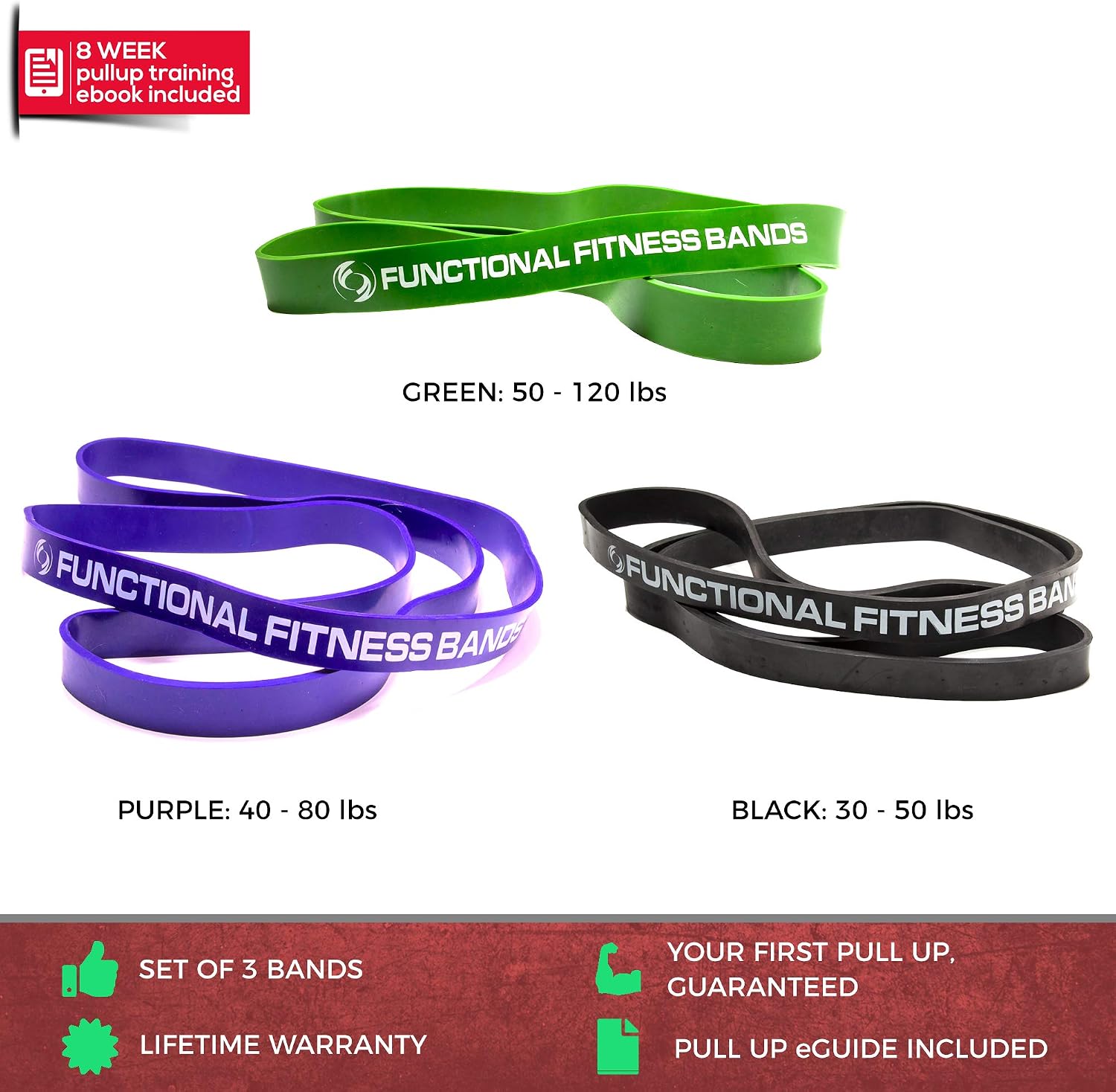 Rubberbanditz Pull Up Assist Bands Set of 3 by Functional Fitness. Heavy Duty Resistance and Assistance Training Bands