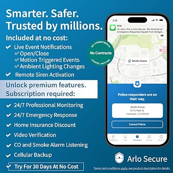 Arlo Home Security System - Wired Keypad Sensor Hub, (2) 8-in-1 Sensors, 24/7 Professional Monitoring- No Contract Required, DIY Installation, Alarm System for Home Security SS1201, White
