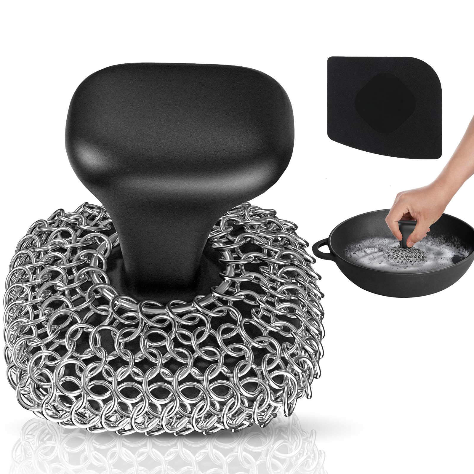 Nettoyeur de poêle en fonte anti-rayures avec kit de nettoyage