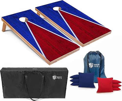 Tailgating Pros Juego ligero de Cornhole - Tableros piramidales multicolor de 4 x 2 pies, funda de transporte y juego de 8 bolsas rellenas de maíz